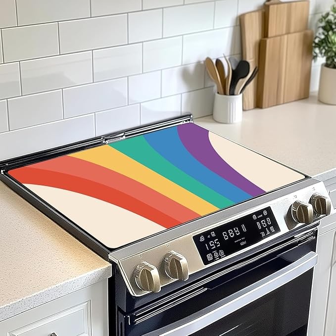 Rainbow Autism Electric Stovetop Protector – 28.5"x20.5" Heat Resistant Glass Stovetop Protector, Ceramic Stovetop Protector, Non-Slip Rubber Base for RV, Kitchen Countertop, Dish Drying, Anti-Scratch